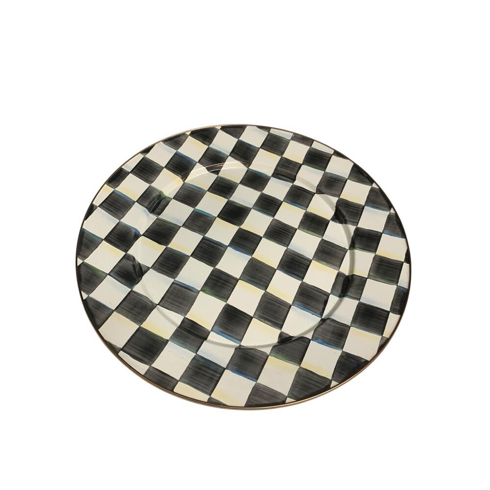 Mackenzie Childs Courtly Check Enamel Round Serving Tray Platter 16"